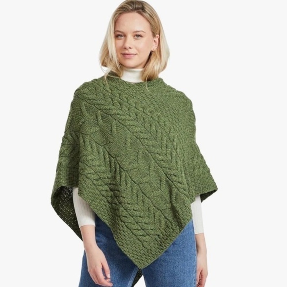 Aran Woollen Mills Merino Wool‎ Poncho Green One Size New With Tags